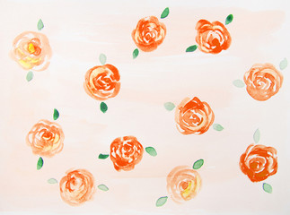 red roses on a pink background watercolor