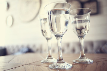 glass of water in the interior of the restaurant