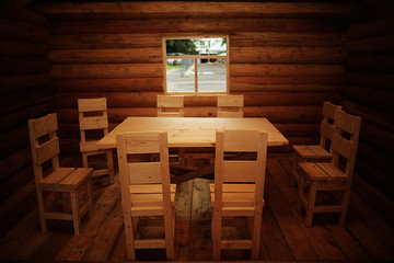 rustic interior wooden house made of logs
