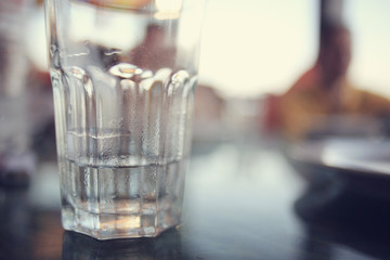glass of water in the interior of the restaurant