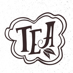 vector hand drawn lettering tea badge, labels, signs. Monochrome design with stylish elements.