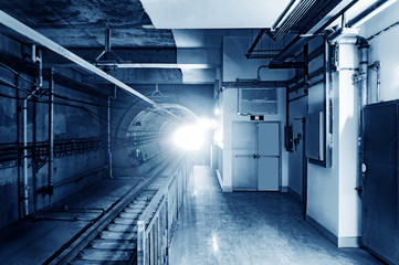 Metro tunnel, blue tone image.