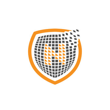 Digital Shield Letter N Logo