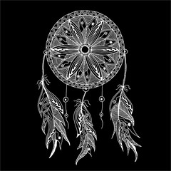 Obraz premium monochrome dream catcher with feathers