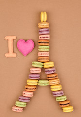 Macarons.I love Eiffel Tower french sweet colorful