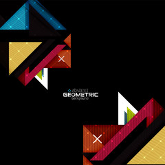 Colorful geometric shapes with texture on black. Modern futuristic abstract design template