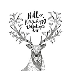 hand drawn vector illustration with a deer and text Hello Deer..