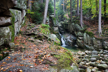 Podgorna Waterfall in Karkonosze Mountains in Poland