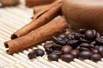 Cinnamon and coffee beans