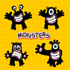 Set of funny cute monsters