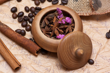 Aroma elements on the brown paper