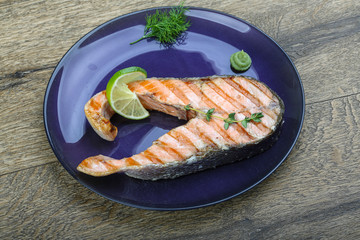 Grilled salmon steak
