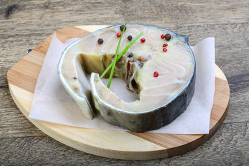 Raw strugeon steak