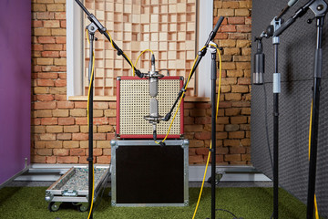 Sound studio recording with amp and blumlein microphones