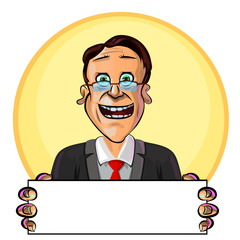 Vector image of an office worker with a blank poster