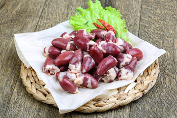 Raw chicken hearts