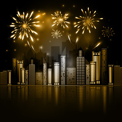 Night City Skyline with Fireworks