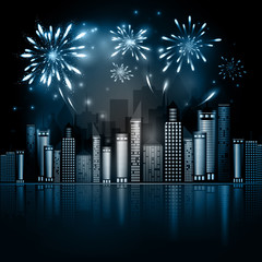 Night City Skyline with Fireworks