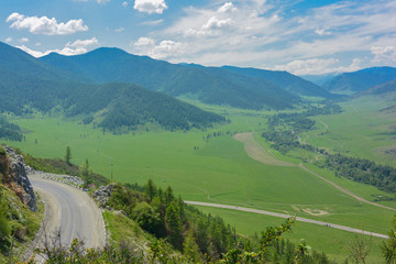Panorama of the valley in the Altai Mountains