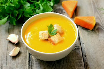 Pumpkin soup in bowl
