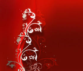 abstract red background with floral ornament