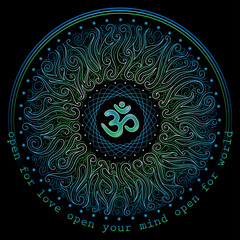 vector nonrecurring circular floral ornament with the sacred om