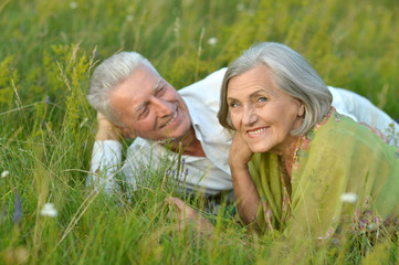 mature couple    lying on grass