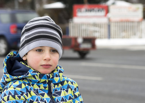 Pedestrian Child By Busy Road