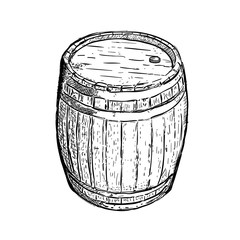 barrel of beer or wine in engraving style on white