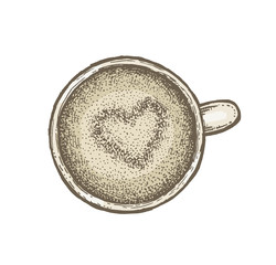 Colorful vintage style hand drawn coffee cup. Vector illustratio