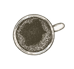 Colorful vintage style hand drawn coffee cup. Vector illustratio