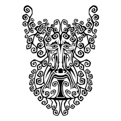 abstract fce or mask of beast demon or spirit sihouette isolated on white 