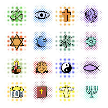 Religion comics icons set