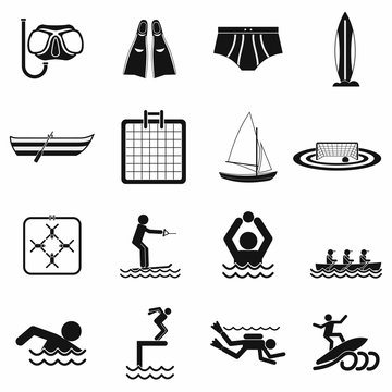 Water sport black simple icons