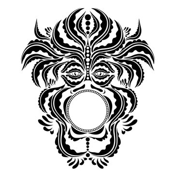 abstract fce or mask of beast demon or spirit sihouette isolated on white 