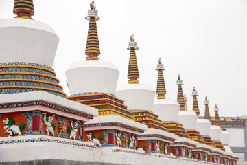 pagodas at Kumbum Monastery, Tibetan Buddhist monas.This famous Tibetan Buddhist monastery was...