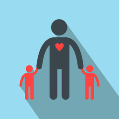 Man with two children silhouette flat icon