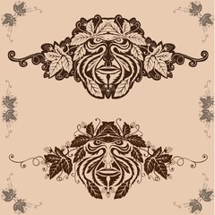 abstract face or mask of beer spirit with hop pattern