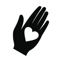 Heart in a hand black simple icon 