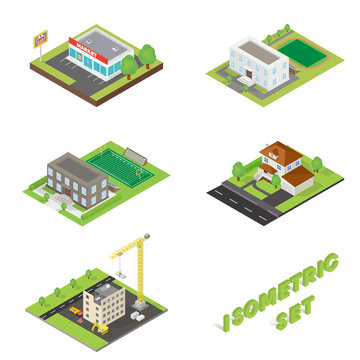 Isometric Buildings Icons Set