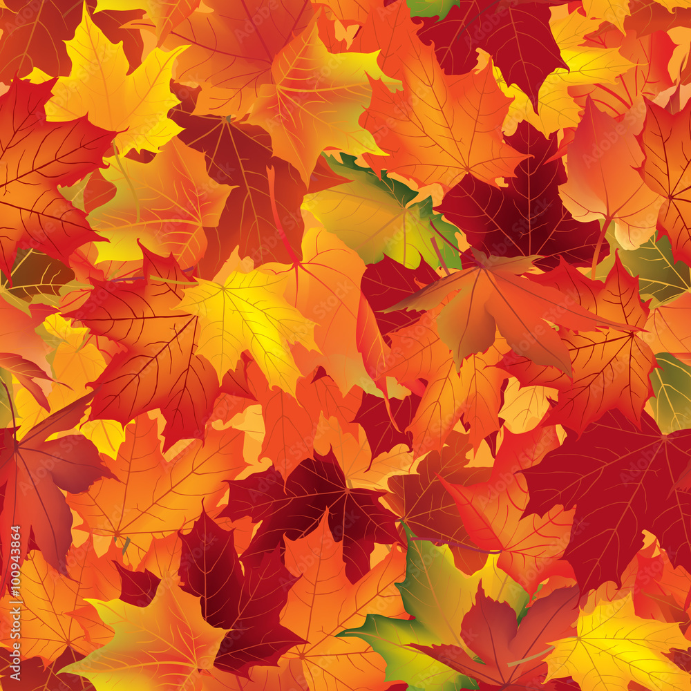 Wall mural autumn texture. wallpaper with maple leaves. fall seamless pattern