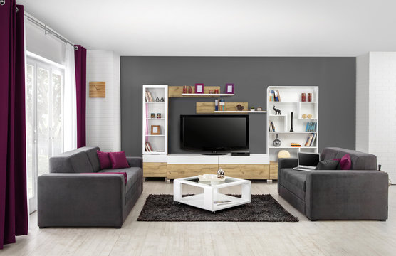 Interior of a modern living room in color