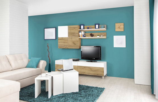 Interior of a modern living room in color