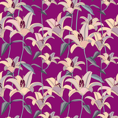 Floral seamless background. Decorative flower lily pattern. Floral seamless ornamental texture © Terriana