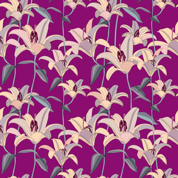 Fototapeta Floral seamless background. Decorative flower lily pattern. Floral seamless ornamental texture