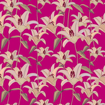 Fototapeta Floral seamless background. Decorative flower lily pattern. Floral seamless ornamental texture