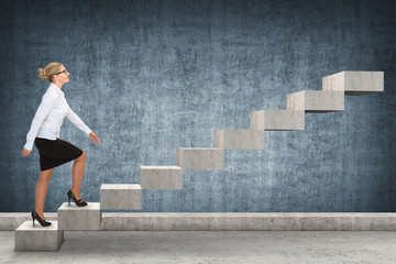 Business person stepping up a staircase. business concept
