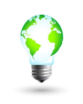 Green and eco earth with lightbulb as energy saving and sustainable development concept. Vector eps10 illustration.