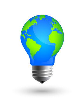 Ecology and energy conservation concept. Planet earth and lightbulb design as vector eps10 illustration.