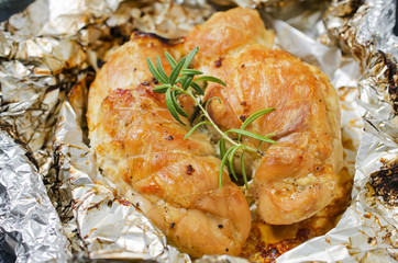Spicy Chicken breast baked in foil with rosemary